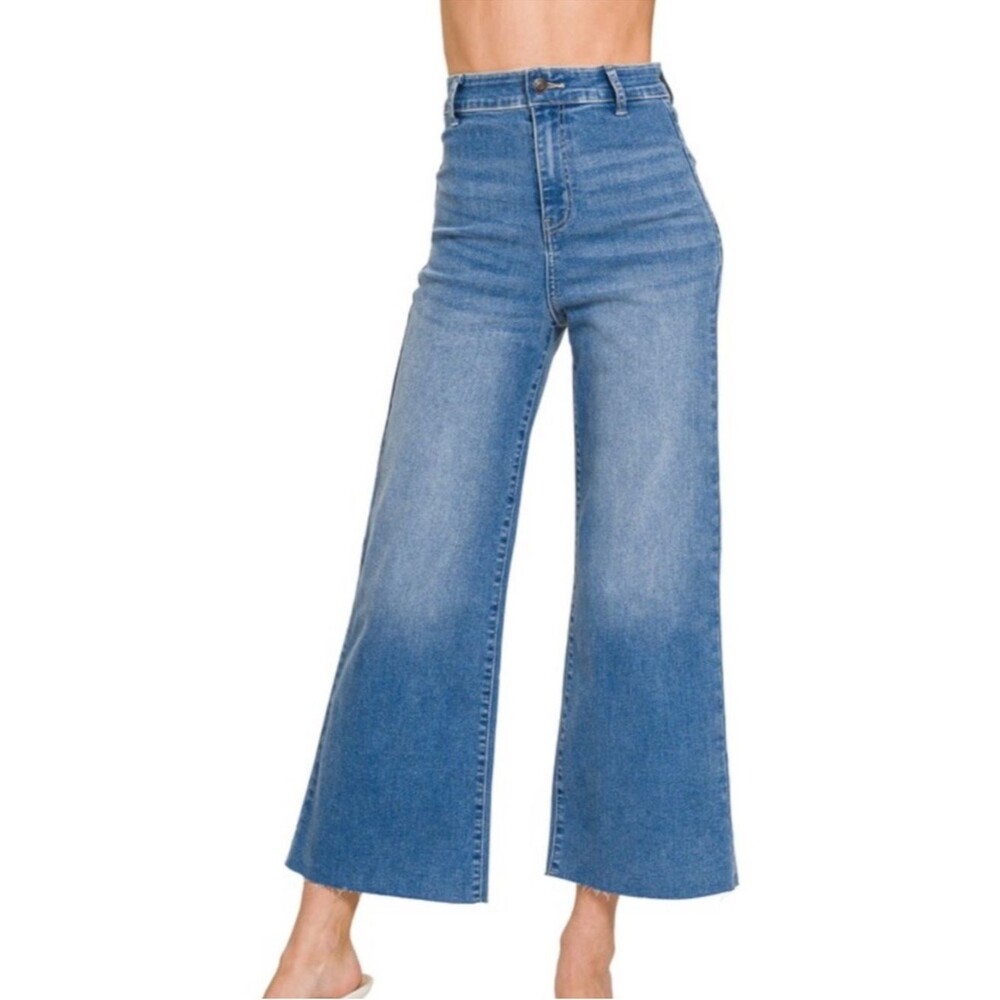 Zenana Outfitters Medium Blue High-Rise Wide Leg Jeans